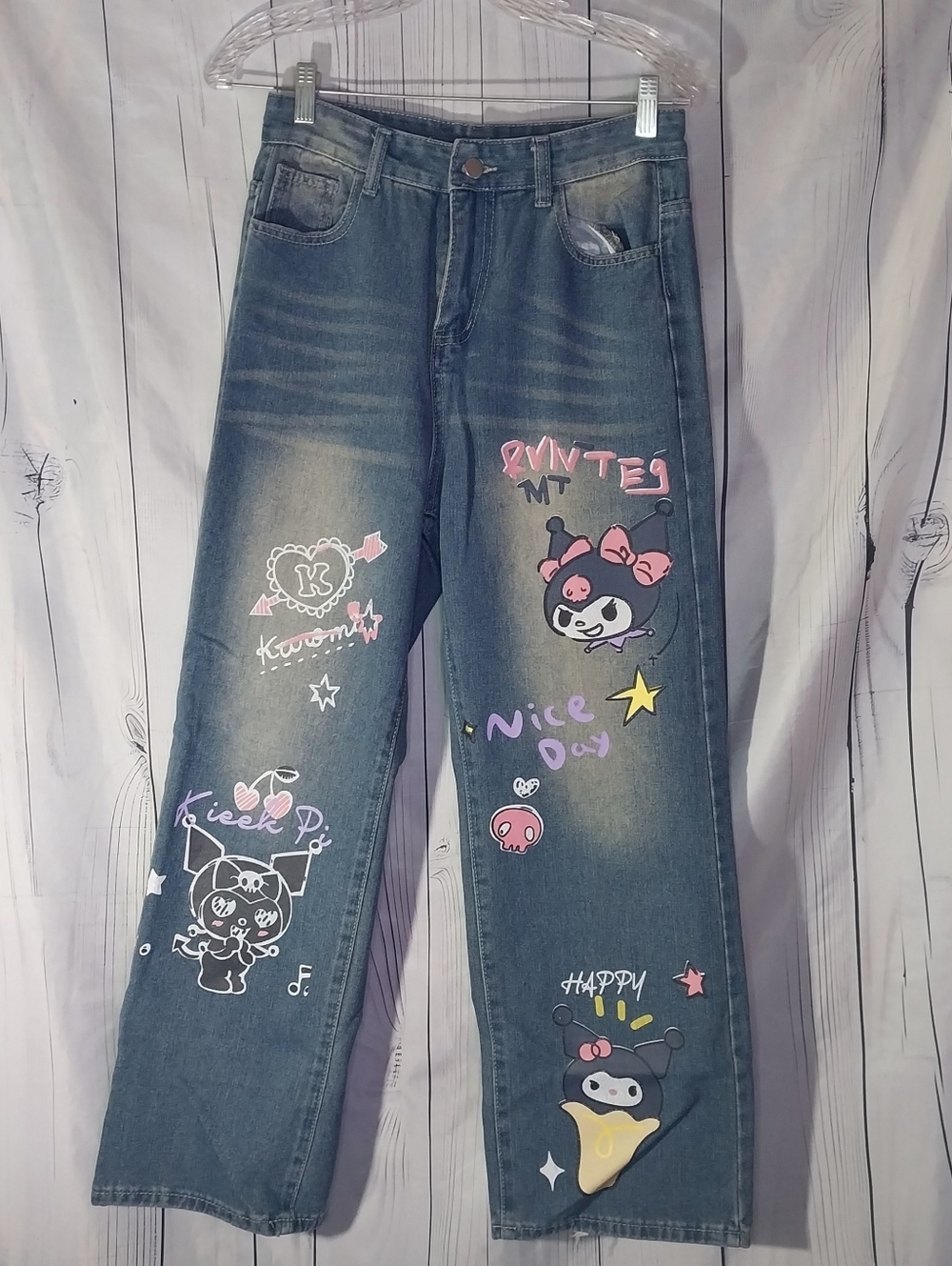 Hello Kitty Sanrio Kuromi Cartoon Grafitti Y2K Jeans